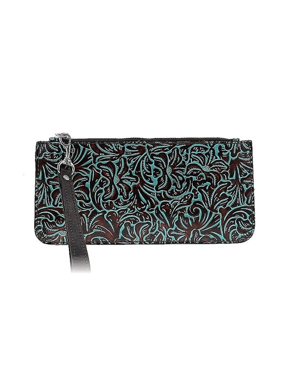 Patricia Nash Turquoise and Chocolate Embossed Leather Wristlet